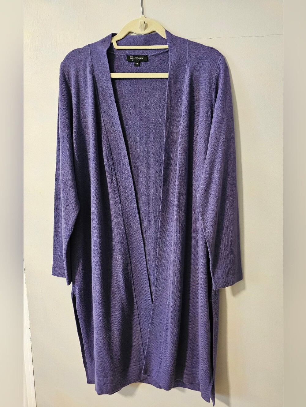 Lily Morgan Purple Long Open Front Cardigan Size L NWT